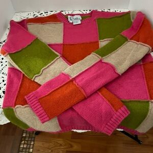 Lilly Pulitzer Pink and Green Patchwork Sweater